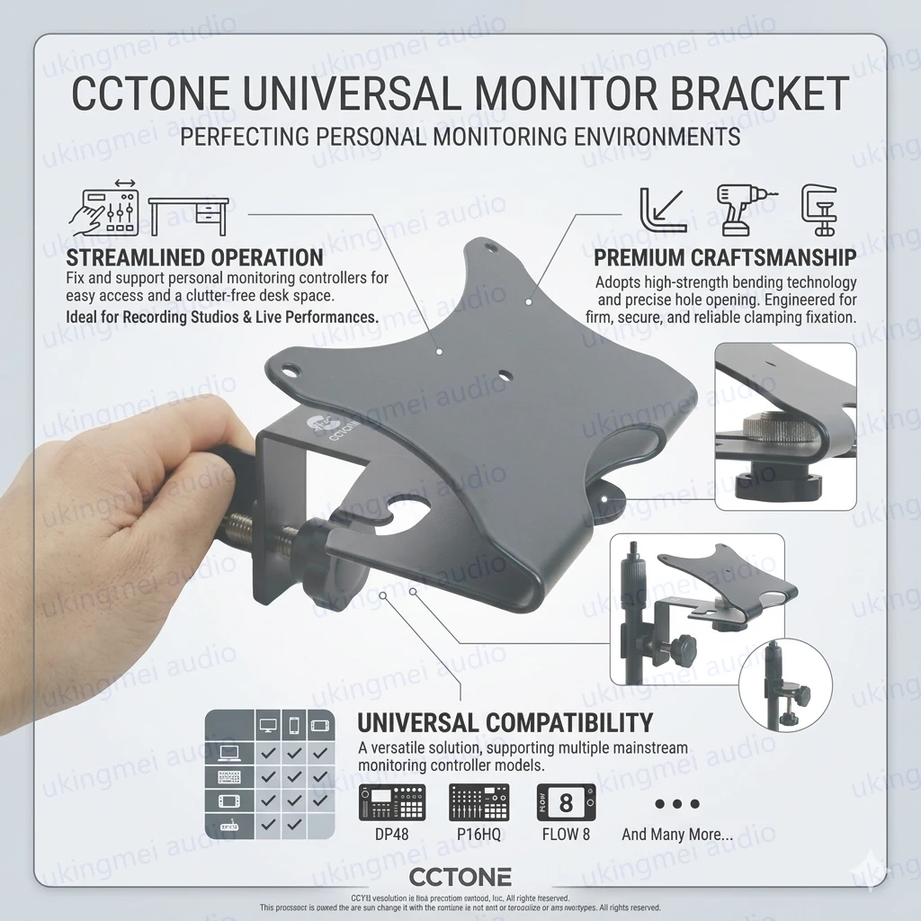 support-de-moniteur-en-metal-durable-pour-controleurs-de-surveillance-personnels-fixation-universelle-a-pince-de-bureau-compatible-avec-behringer-p16-dp48-flow-8