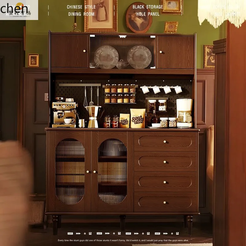 HXL Solid Wood Sideboard High Cabinet Pegboard Wall-Mounted Integrated Storage Cabinet with Socket