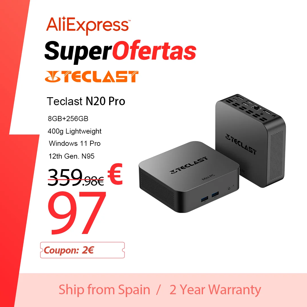 Teclast N20Pro, Mini PC, for Intel 12th Gen. N95, 8GB + 256GB, Windows 11 Pro, 400g lightweight, 15W TDP low heat, high efficiency, type C/Wi-Fi/USB/HDMI -Compatible