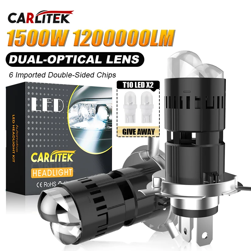 2Pcs Projector H4 Lens LED Car Headlight Bulbs Mini Bi LED 1200000LM 1500W CANBUS Turbo Auto Motorcycle Bulbs H4 High Low Light