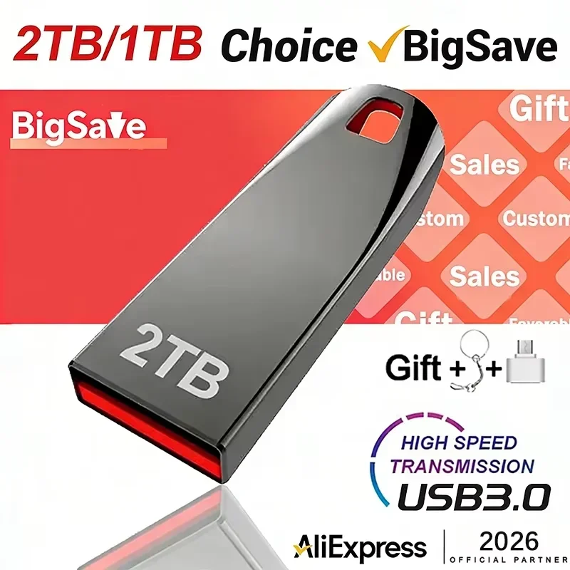 Mini USB 3.2 2TB Flash Drive Super High Speed Data Transfer 1TB Large Capacity Ultra-Fast Portable Storage Sleek Durable U Disk