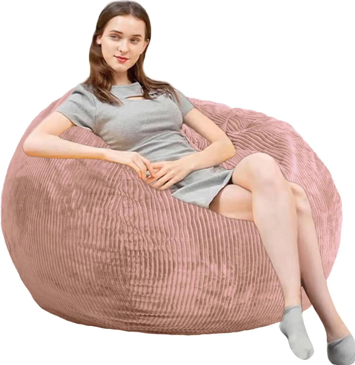 Bean Bag Chairs With Faux Rabbit Fur Cover, 4 Ft Giant Memory Foam Bean Bag Chairs For Adults/Teens With Filling,Ultra Soft