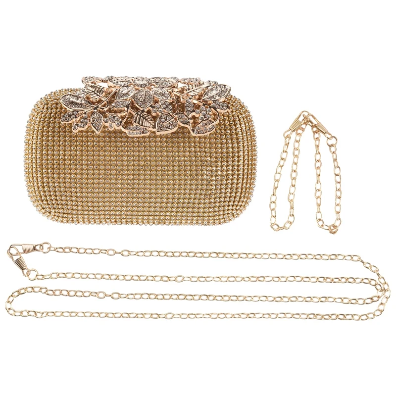 

Unique Gold Rhinestone Evening Bag Clutch Purse Party Bridal Prom