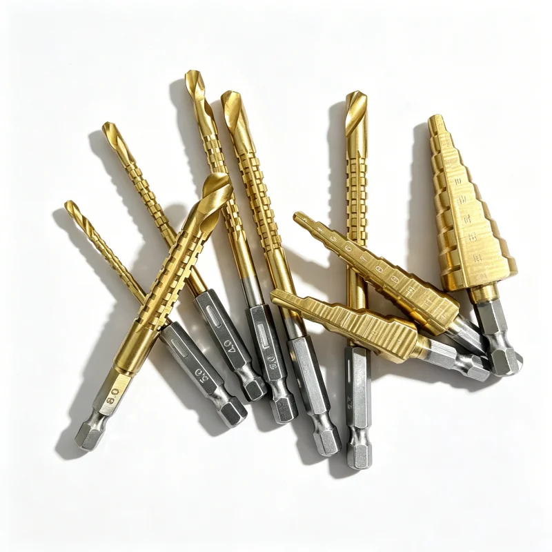 9Pcs Titanium Coated Step Drill & Saw Drill Bit Set, Hex Shank Multi-Functional Hole Opening Drilling Bits for Wood Metal Plasti