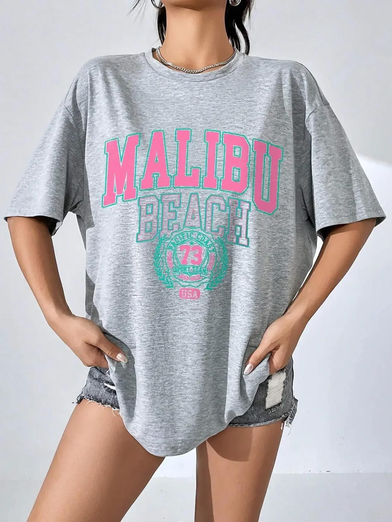 Malibu Strand Brief Drucken Drucken Frauen T-Shirts Straße Casual T-shirt Sommer Marke T Kleidung Hip Hop Atmungsaktive T-shirts Frauen