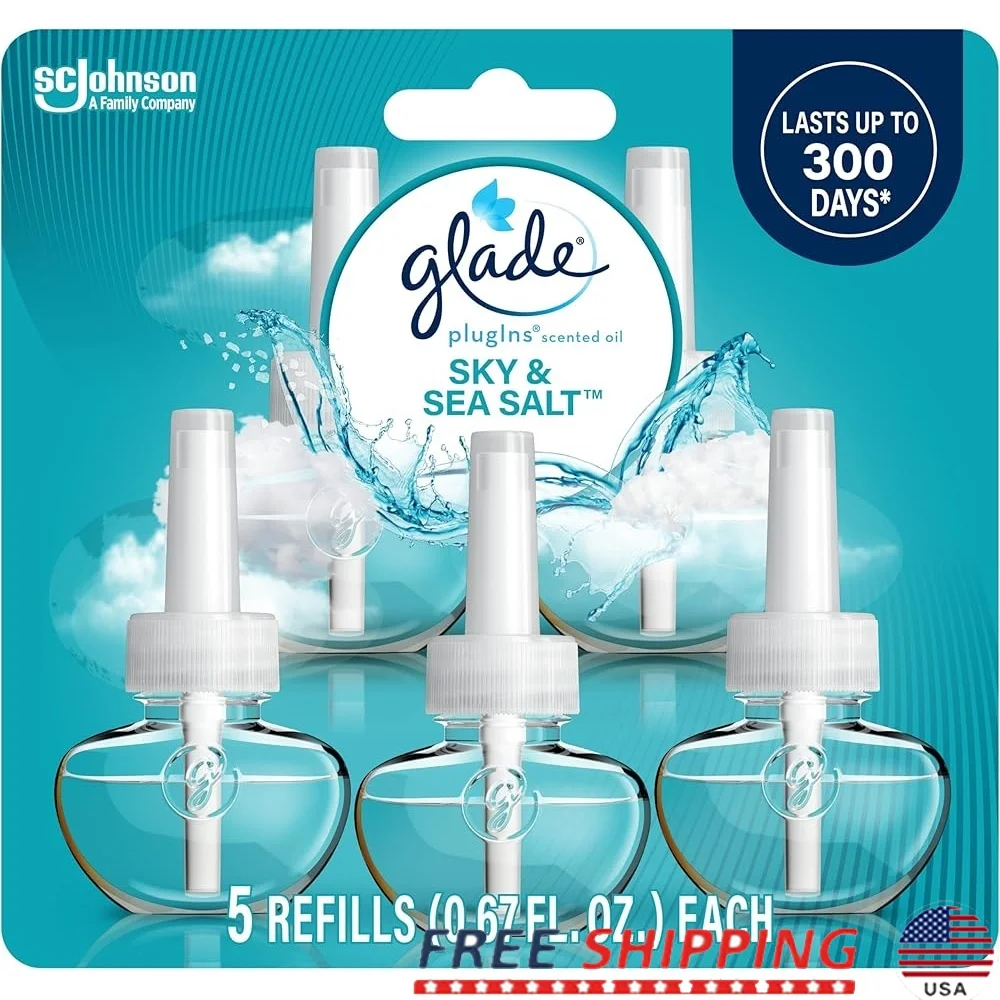 

Вилка для освежителя воздуха, запасные части, ароматические эфирные масла, усилитель настроения для дома, ванной комнаты, океанский бриз, морская соль, 3,35 жидких унций, 5 шт.