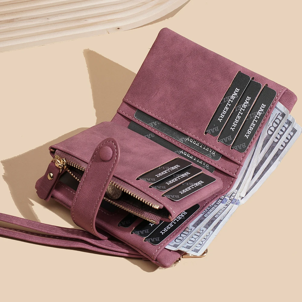 Baellerry Women Short Wallets Top Quality Card Holder Snap Button Zipper Femal Coin Purses Compact Simple Card Clips For Girls