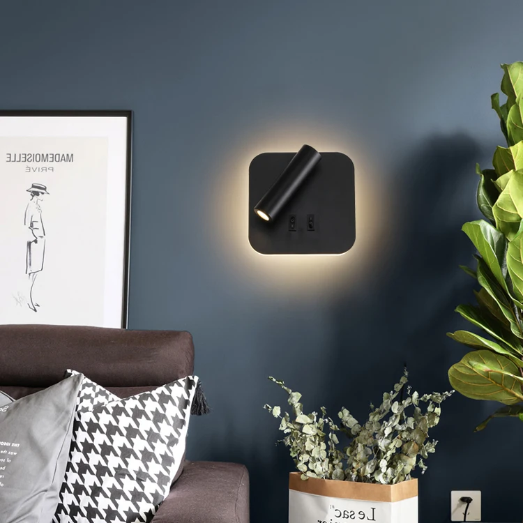 rotate hotel reading lamp black aluminum indoor wall light bedside stairs nordic modern led wall lamp