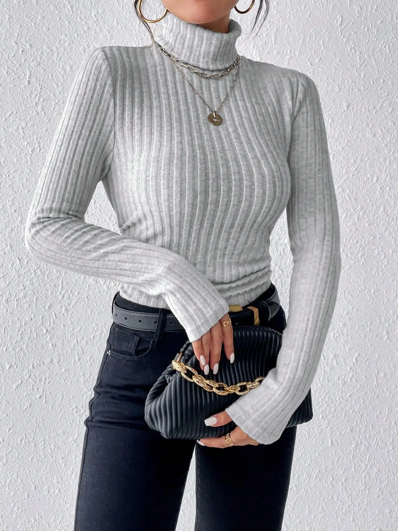 Women Turtleneck Ribbed Long Sleeve Slim Fit Basic Top Y2K Sexy Christmas Holiday Party Casual Fall Winter Base Layer Sweater