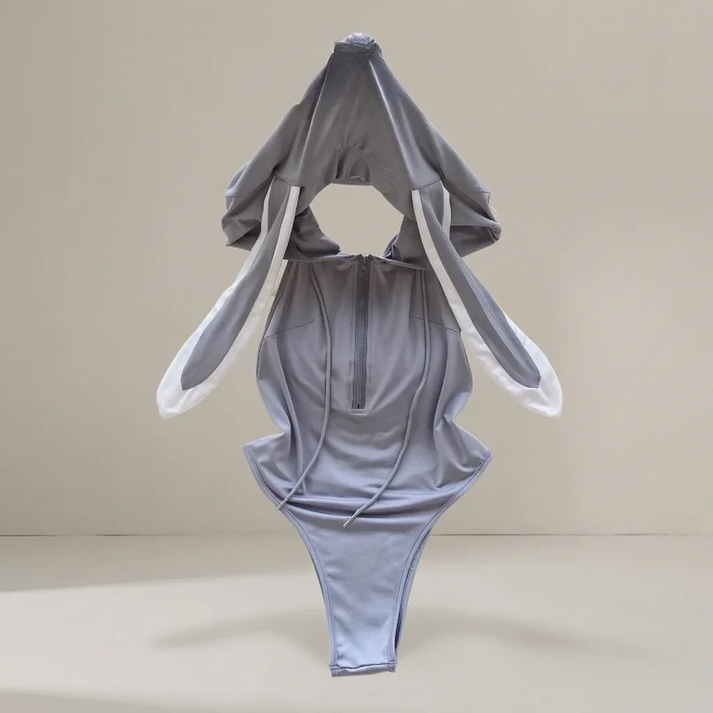 Sexy Jumpsuit Women S Anime Rabbit Hooded Open Crotch Zipper Back Long Sexy Ears  Cosplay Costume Pajamas Outfit