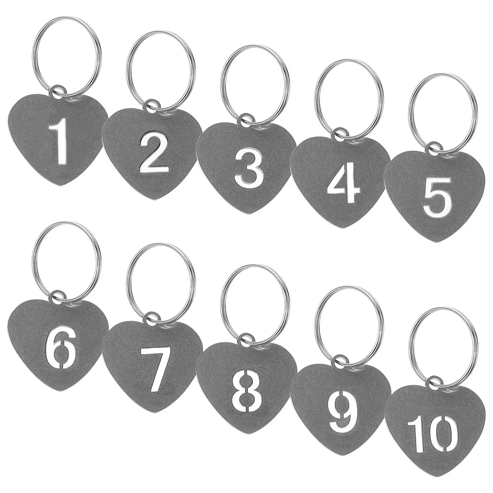 10Pcs Sturdy Numbered Key Tags Heart Shaped Metal Keychain Tags for Travel Outdoor Luggage Tagging Key Identification and Bag