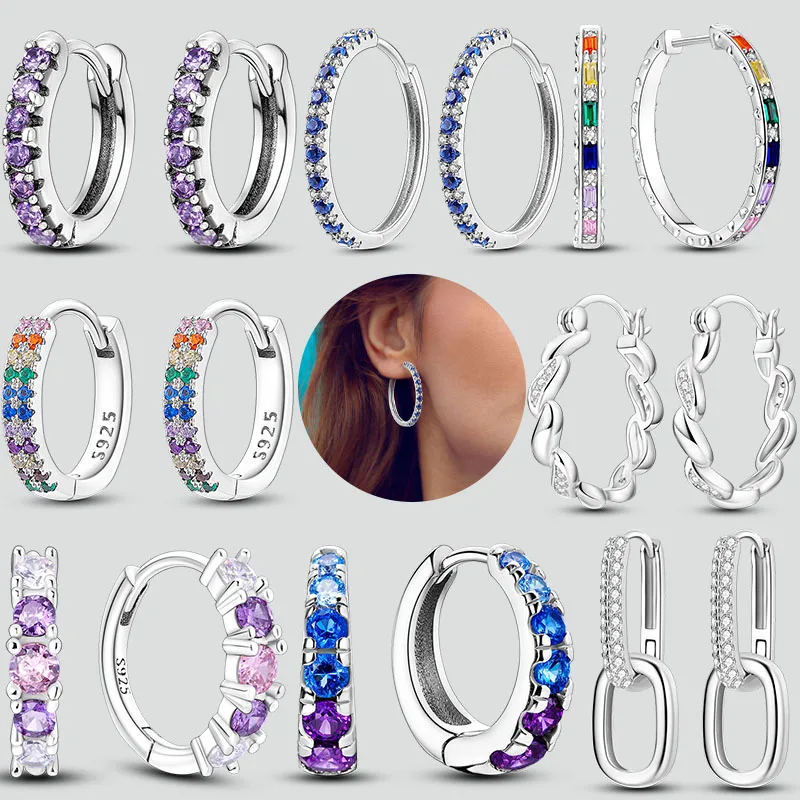 Pendientes de aro de Plata de Ley 925, aretes hipoalergénicos con circonita, joyería de alta calidad para mujer y Niña
