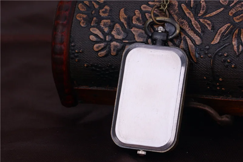 男性と女性のための2つのクォーツポケットウォッチ,長方形,ブロンズチェーン,ペンダント,コレクション