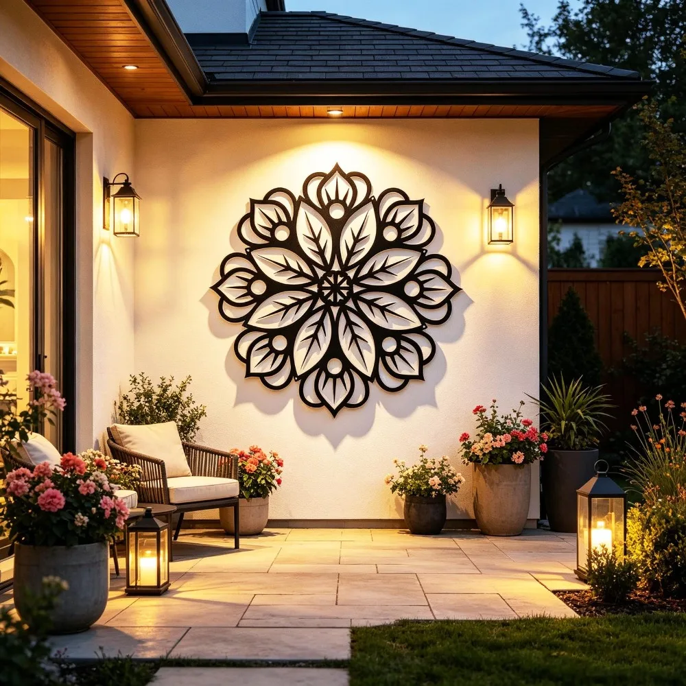 Floral Mandala metal wall art, zen yoga room wall decor, minimalist mandala iron sculpture, spiritual balance wall hanging