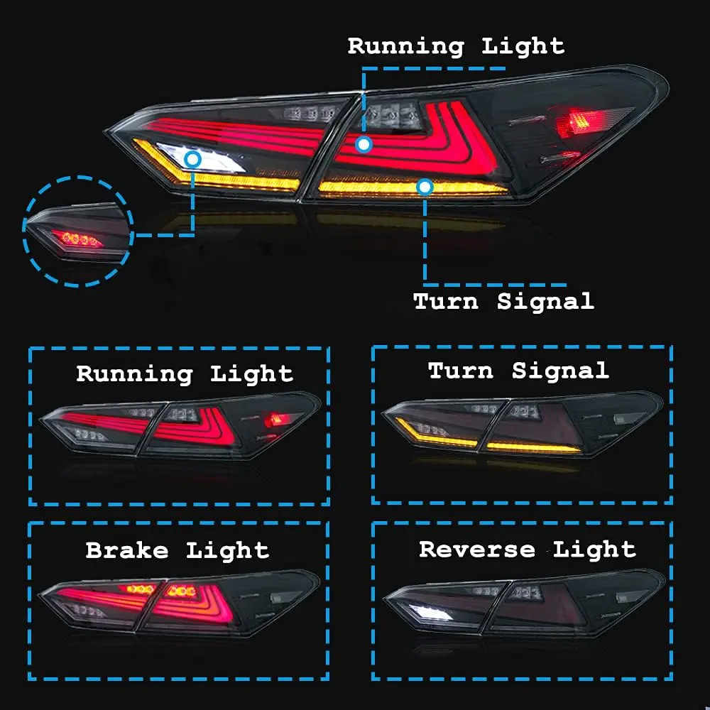 Feux arrière LED pour Toyota Camry, 2018, 2019, 2020, 2021, 2022, feux arrière transparents, Animation DRL, frein, clignotant