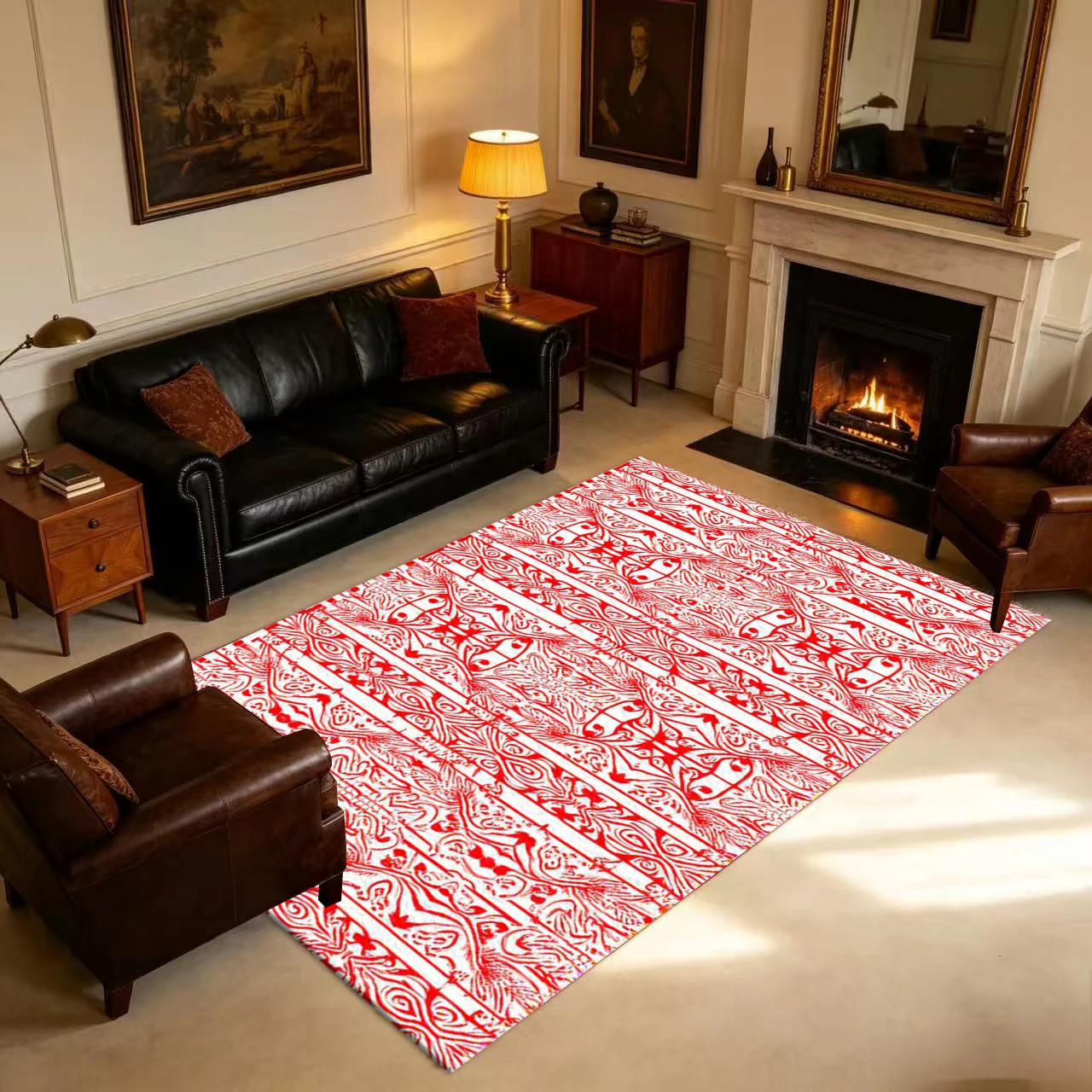 Red White Tribal Vertical Stripe Carpet Flooring Anti-Slip Ethnic Abstract Floor Rug For Entryway Living Room Home Decor