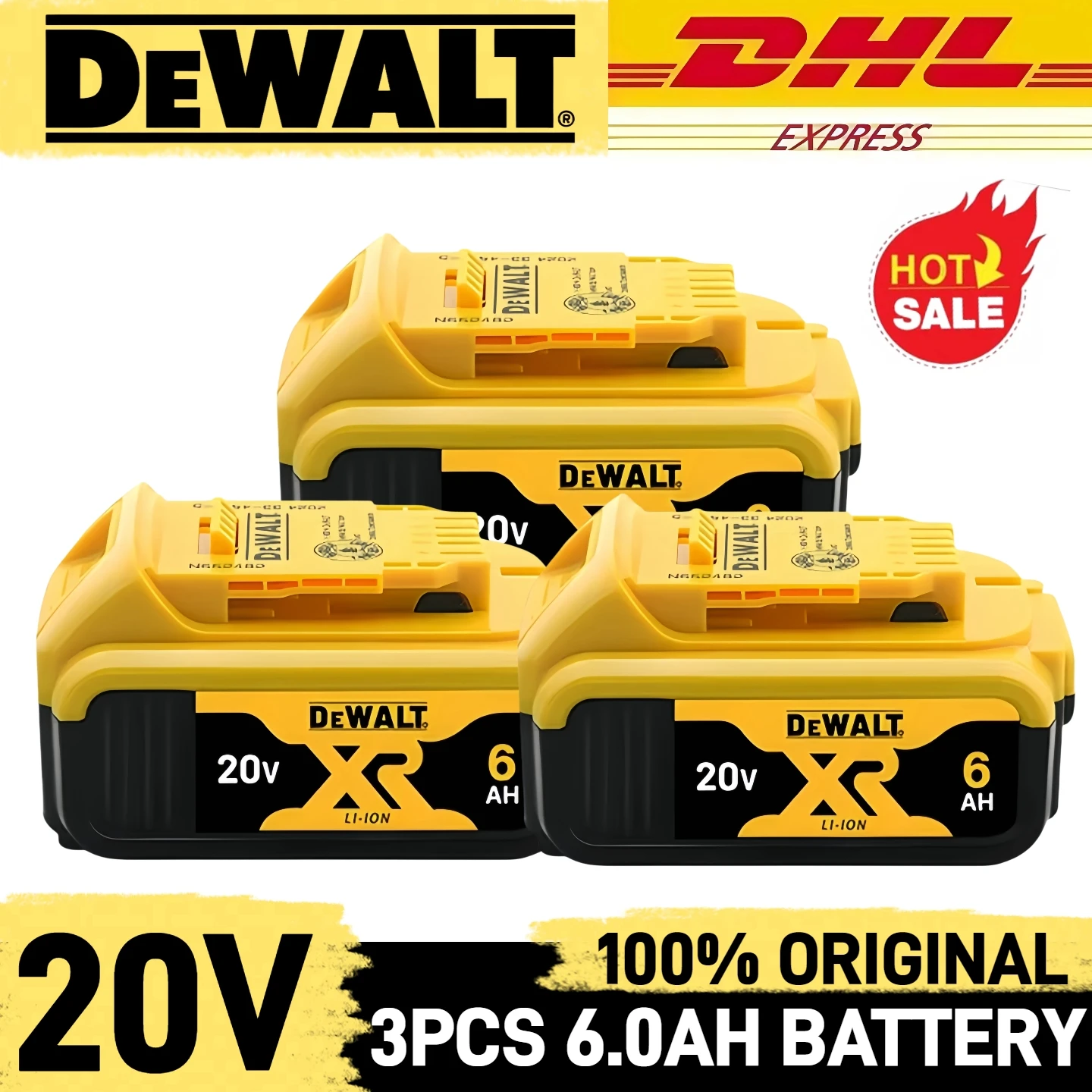 

100% Original-DEWALT 20V battery, DCB206 6AH, DEWALT 20V tool battery for Dewalt DCB609 DCB204 DCB205 DCB200 DCB184