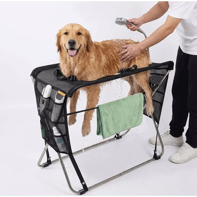 Foldable Stainless Steel Pet Grooming Table Heavy Duty Dog Cat Bathing Station with Scale Portable Professional Trimming Stand