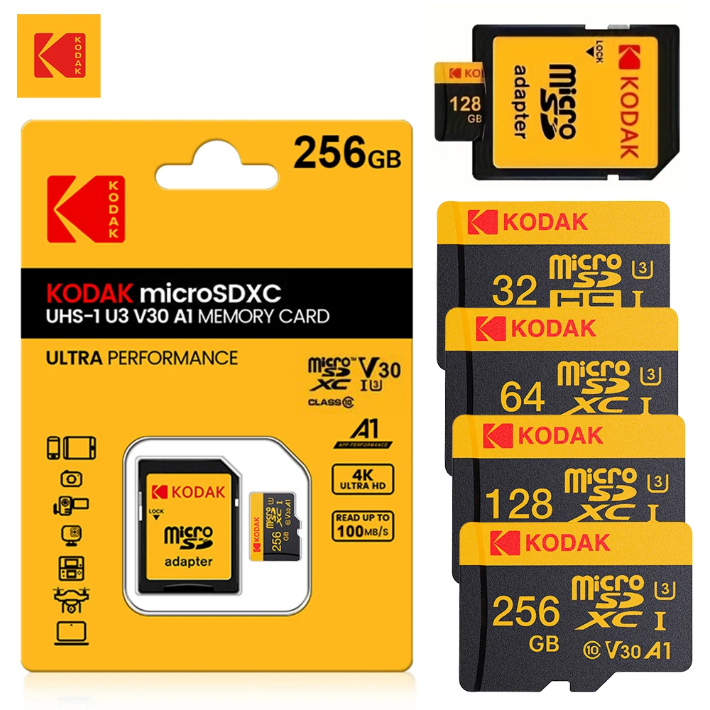 

KODAK Original U3 Micro Sd Card 128GB 256GB High Speed Microsd Memory Card HK HD Video TF card for DJI Pocket Cams PC Drones