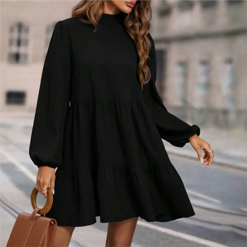 New European And American Fashion Dresses, Spring And Autumn Solid Color Loose Long-sleeved Dresses, Fashionable Casual Suits