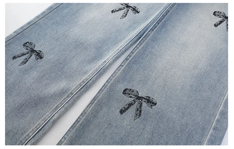 Neue Frühlings- und Herbst-Kinderjeans mit Schleifen für Mädchen, High-Street-Denimhosen mit geradem Schnitt für Teenager, lässige Kinderjeans, Hosen 5-14 Jahre – Detail 11
