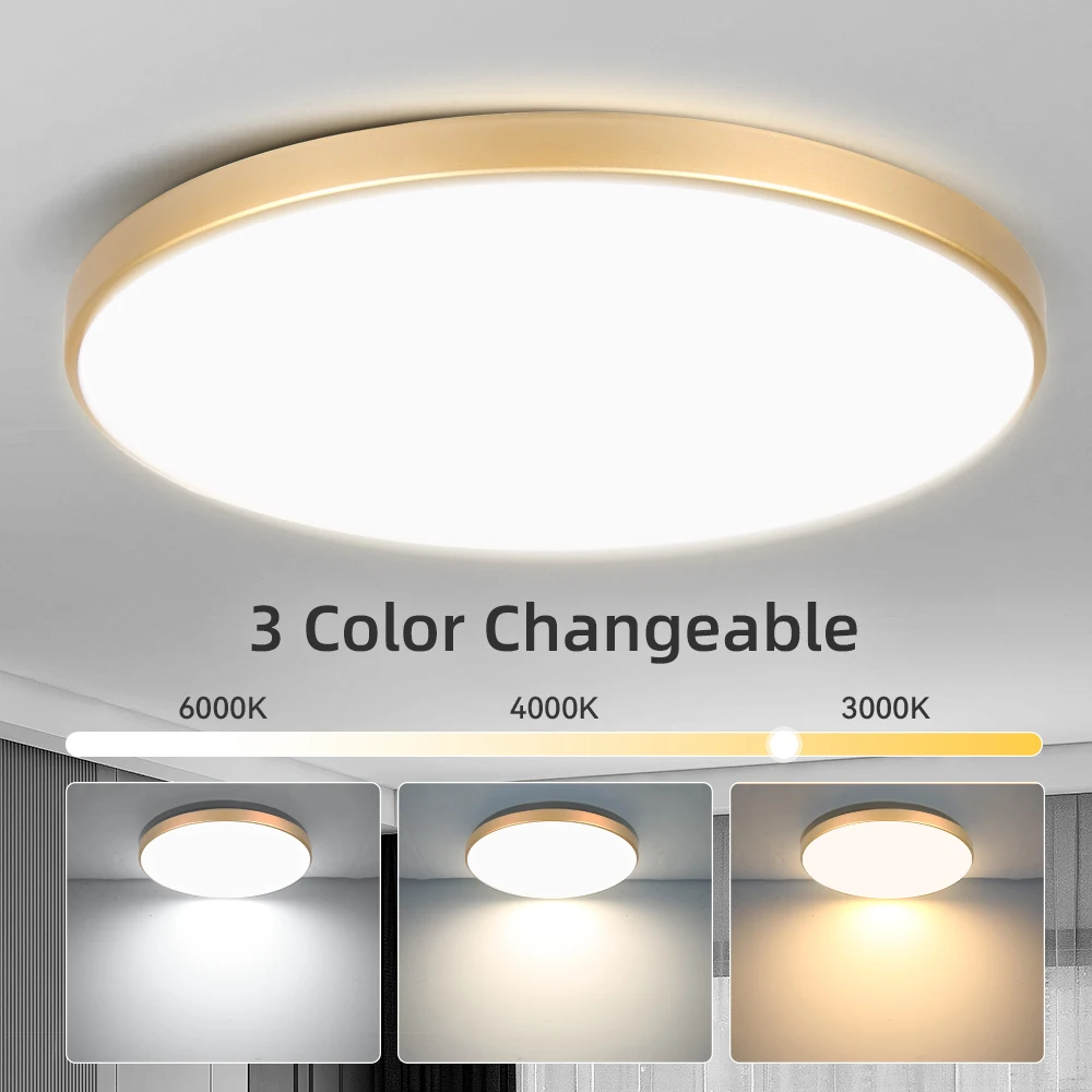 Goldene LED-Deckenleuchte, 220 V, staubdicht, Deckenpaneellampe, Badezimmerlampe für den Innenbereich, für Wohnzimmer-Dekoration, ultradünne