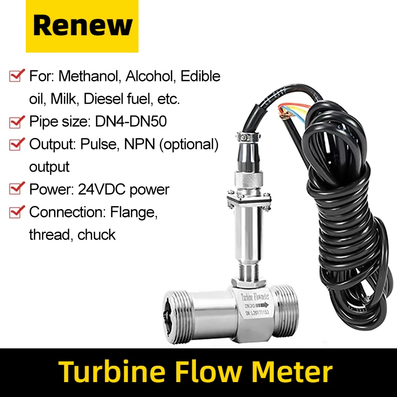 

Liquid Stainless Steel Turbine Flowmeter Water Flow Sensor Diesel Methanol Oil Pulse NPN output Female Thread Flow Meter