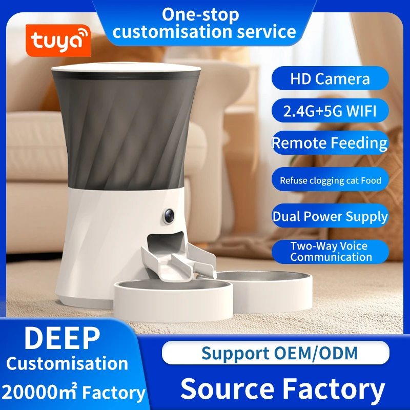 Top-Quality 5L Double Food Bowl Dispenser Microchip Automatic Cat Smart Pet Feeder With HD Camera Timer Tuya APP Control