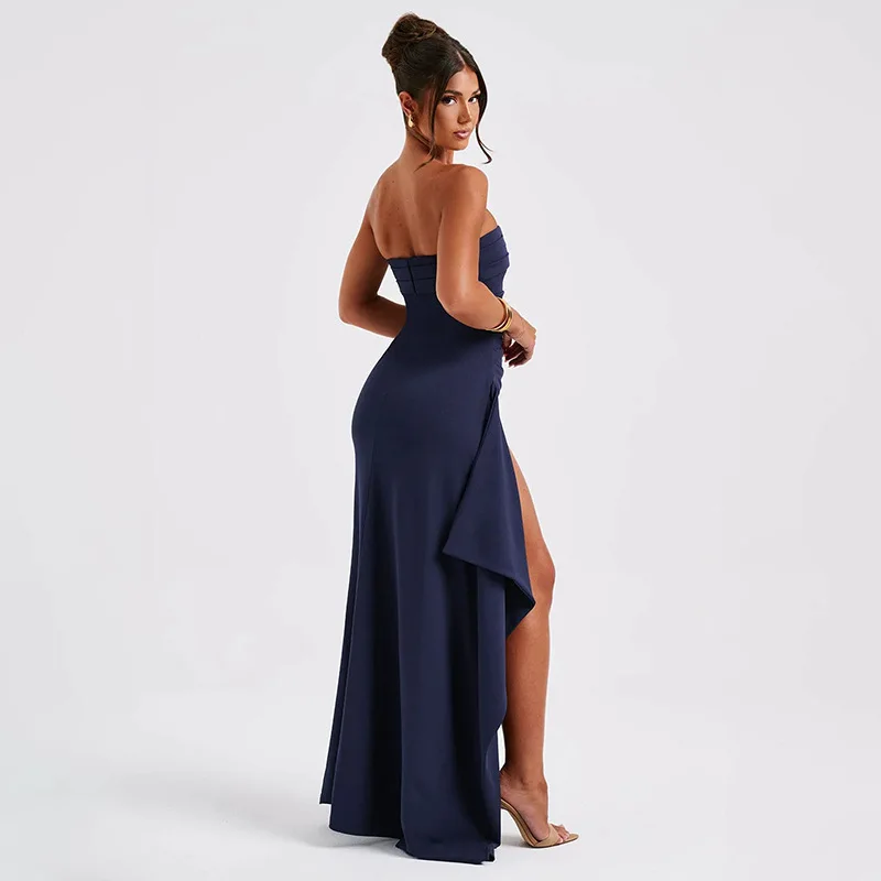 Women's New Halter Neck Tight-Fitting Backless High-Slit Solid Color Dress