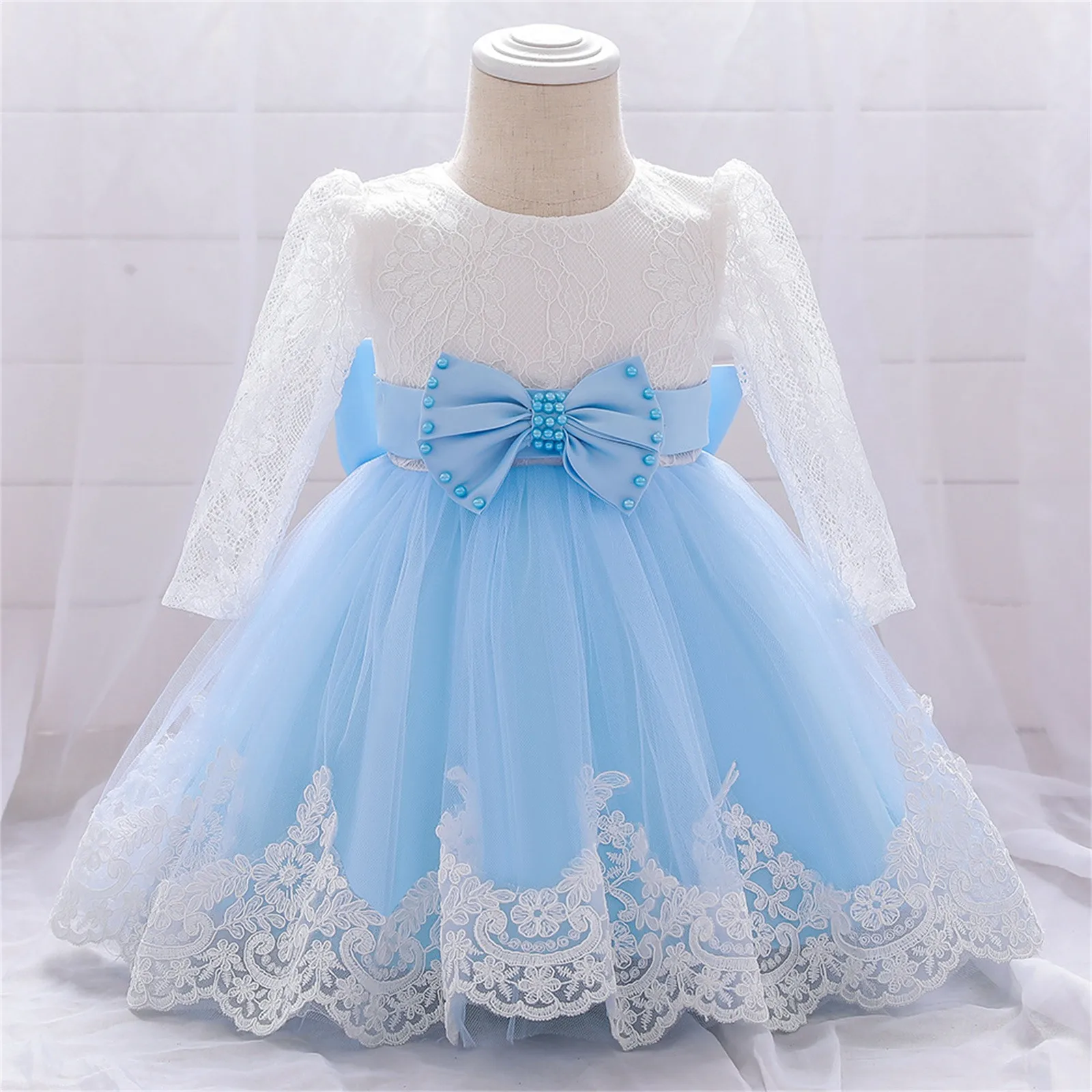 2024 Children\'s Birthday Gown Lace Long Sleeve Princess Skirt Kids Girls New Year Party Dresses Wedding Event Autumn Dresses