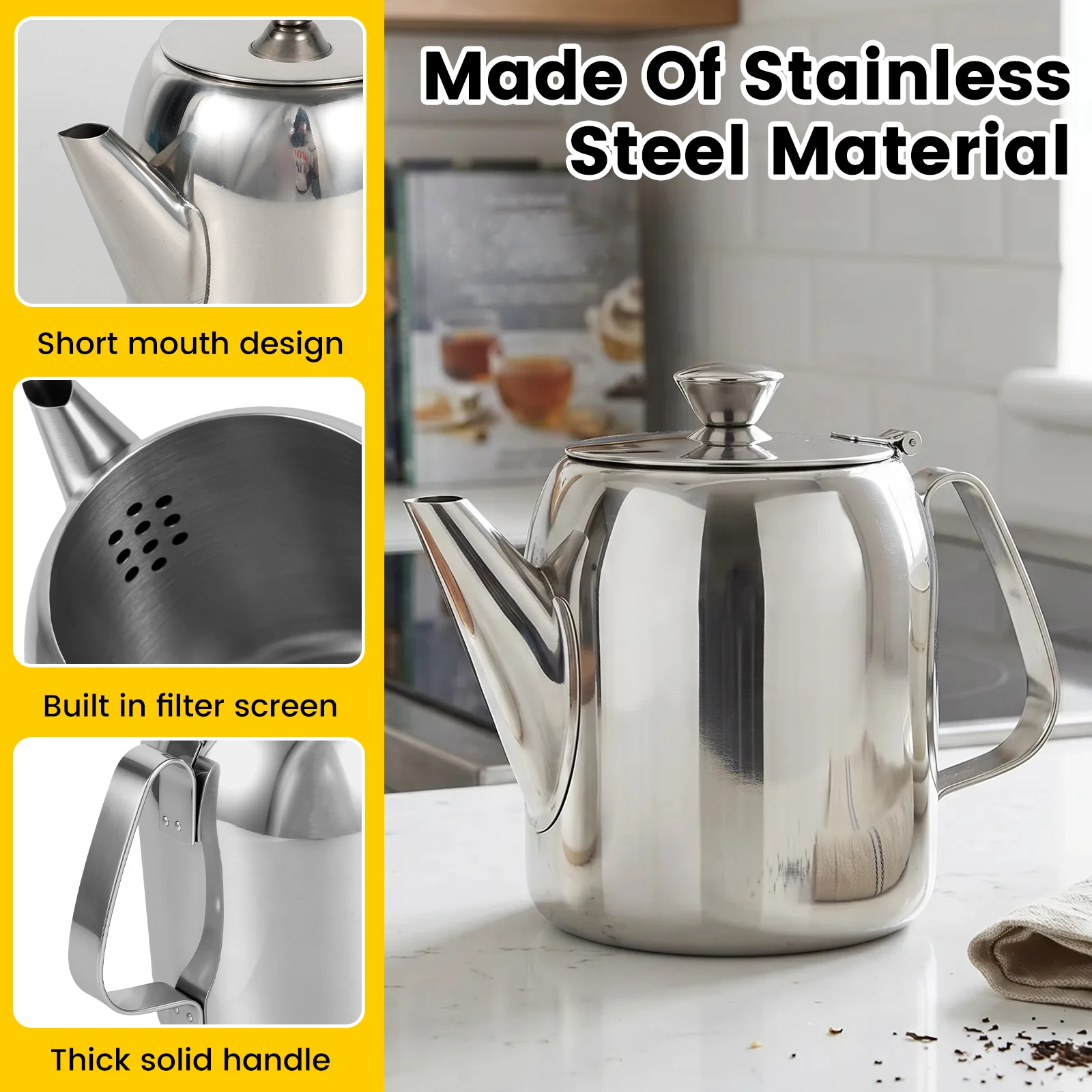 Stainless Steel Tea Pot 560/900 ml Large Capacity Stovetop Coffee Kettle Cold Water Pot with Non Drip Spout for Induction Gas - view 3