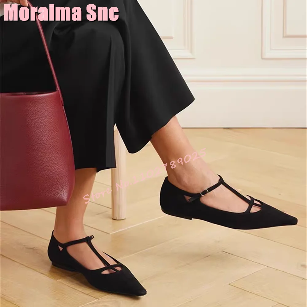 

Vintage Pointy Toe T-strap Mary Janes Shallow Ankle Buckle Strap Women's Shoes 2024 Spring Summer New Silver Solid Casual Outdoo