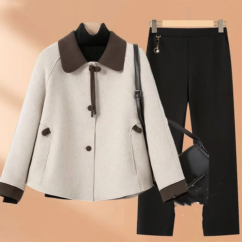 

2025 женская шерстяная куртка с длинными рукавами в Корейском стиле для мам среднего возраста, большой размер 5XL, пальто осень-зима Femme, двусторонние шерстяные топы