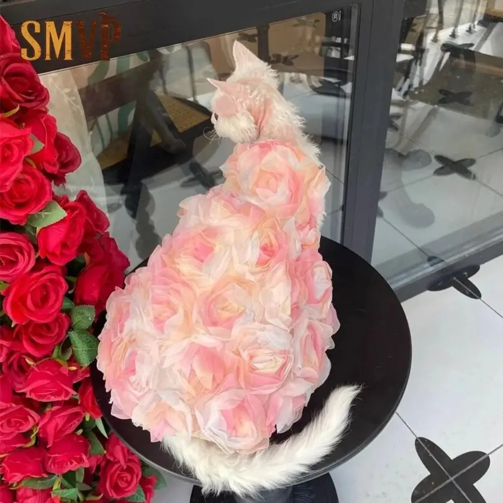 

Cat Clothes German Curly Cat Double Layer Pink Mesh Stereo Rose Elegance Fluffy Princess Dress Current Cat Slave