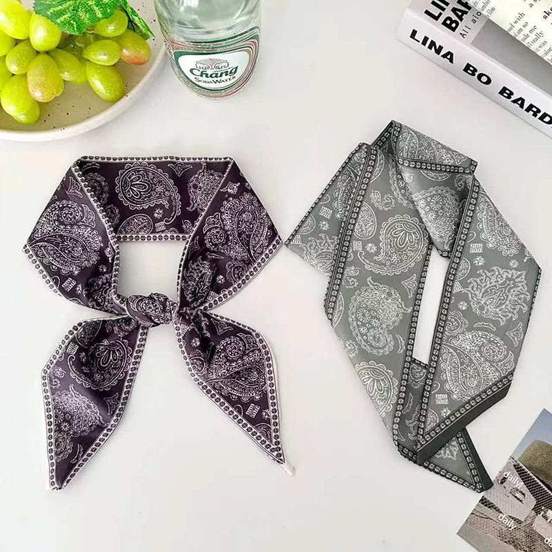 Luxury Brand Boho Paisley Printing Bag Handbag Handle Ribbon Scarf Small Silk Scarf Women Hair Band Neck Scarves Neckerchief