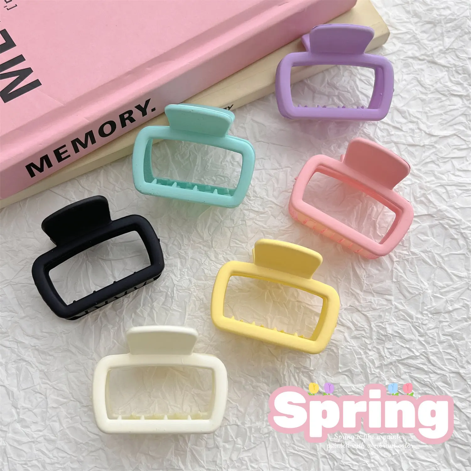 6PCS Candy-Colored Fashionable Small Square Hair Claws Girl Spring and Summer Cream Color Clips Simple and Versatile Shark Clips