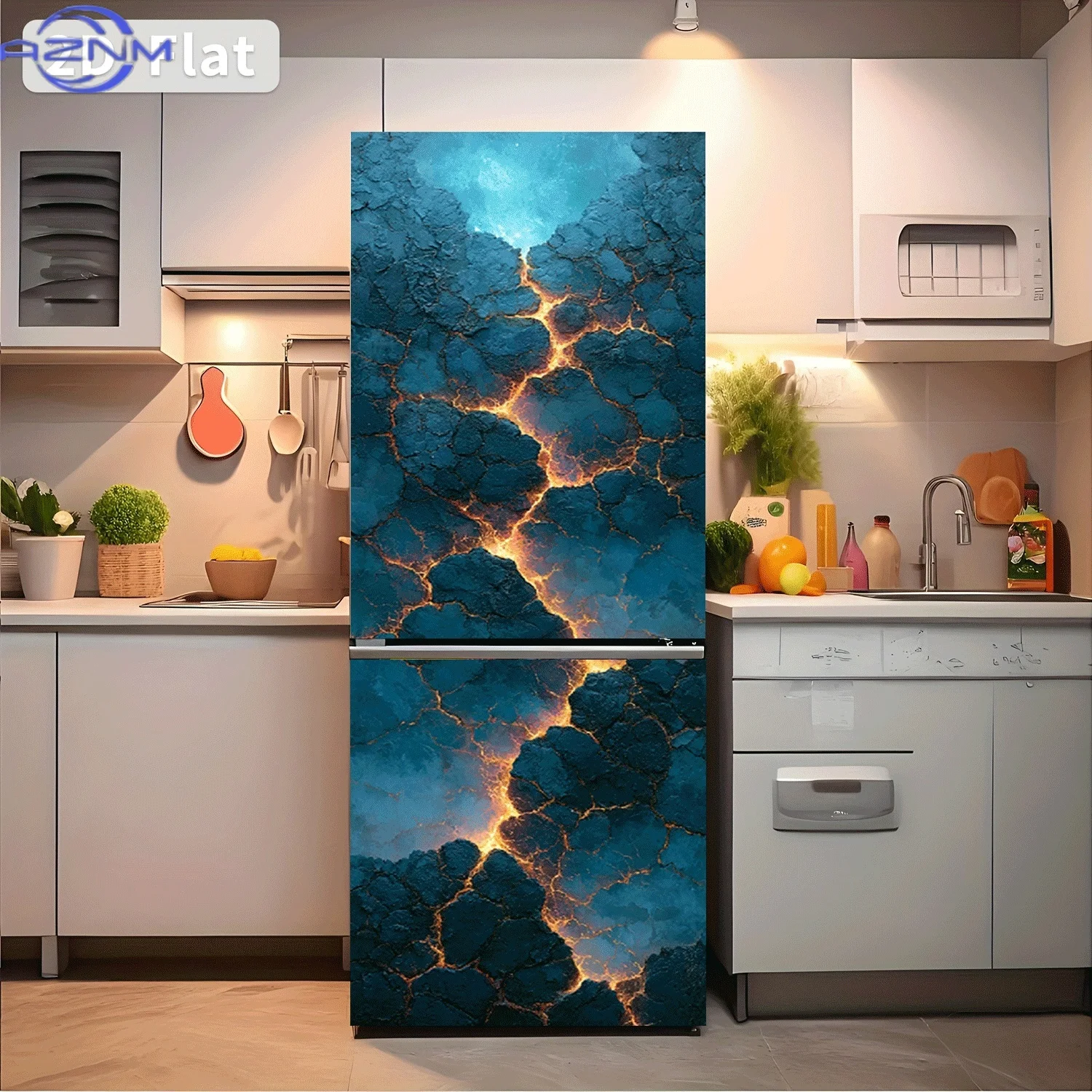 2D Flat Printing 1pc Refrigerator Sticker  Cold Rock Molten Light Rift Valley Themed Design Wall Sticker Decorative Wallpaper