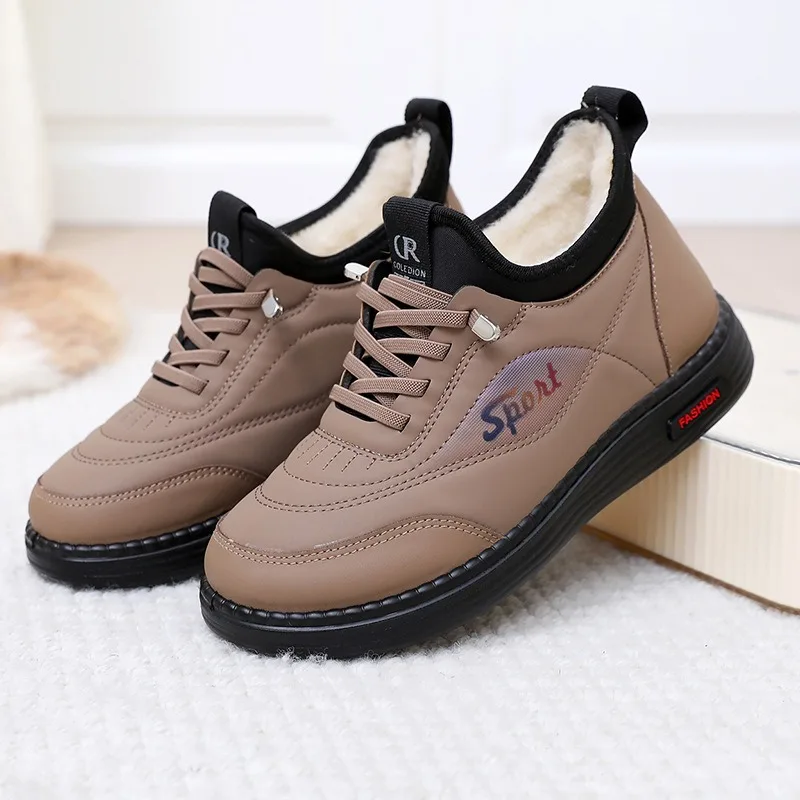 

Women's Winter Casual Sneakers Fur Lined Waterproof Leather Lace-Up Shoes Non-Slip Warm Shoes for Ladies Daily & Outdoor Walking