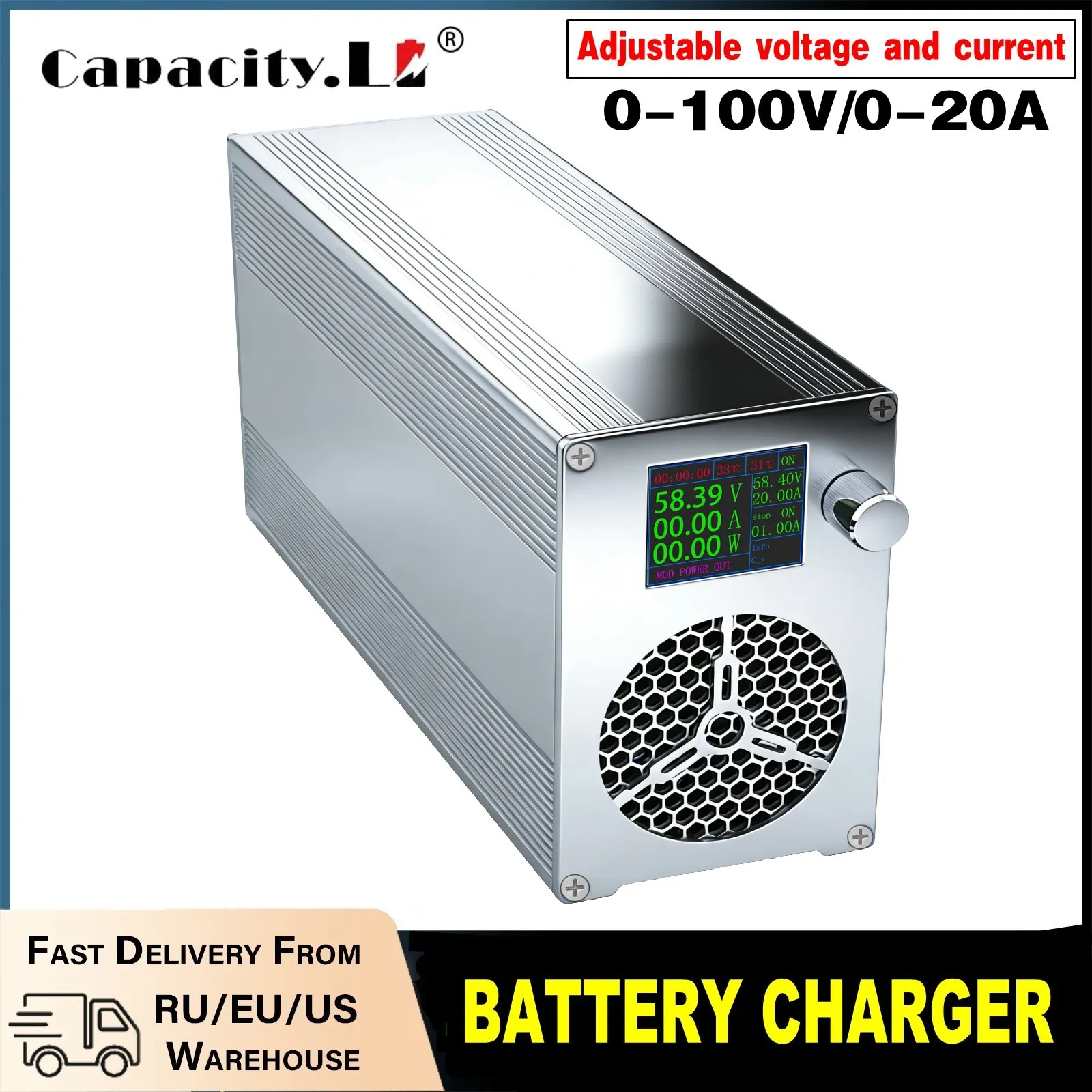 Adjustable DC Battery Charger 0-60V 40A / 0-100V 20A Smart CC CV Fast Charger Power Supply for Lithium LiFePO4 Battery
