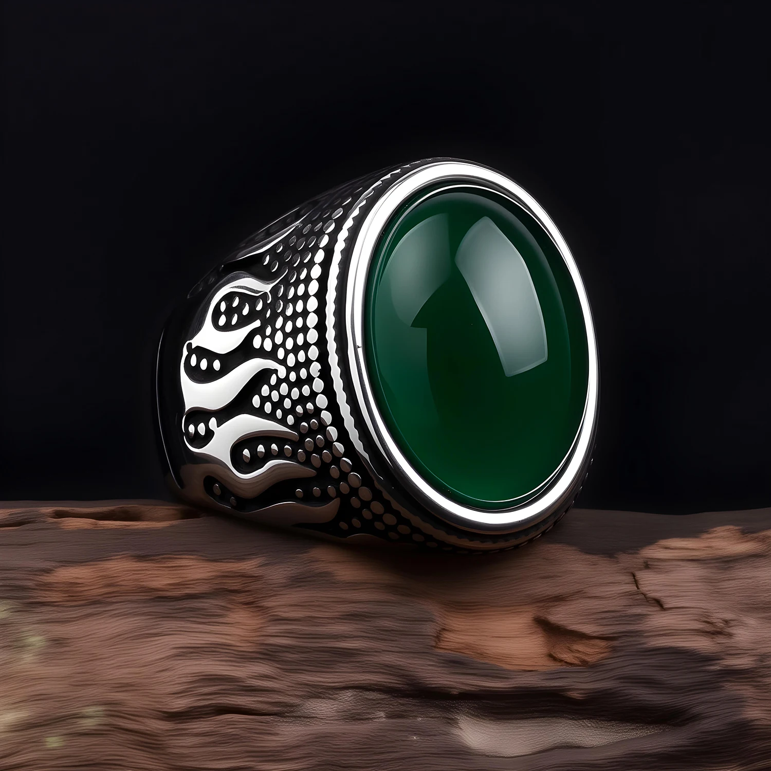 Vintage Punk Flame Carved Stainless Steel Signet Ring Natural Oval Tiger Eye Gem Male Fashion Band - view 3