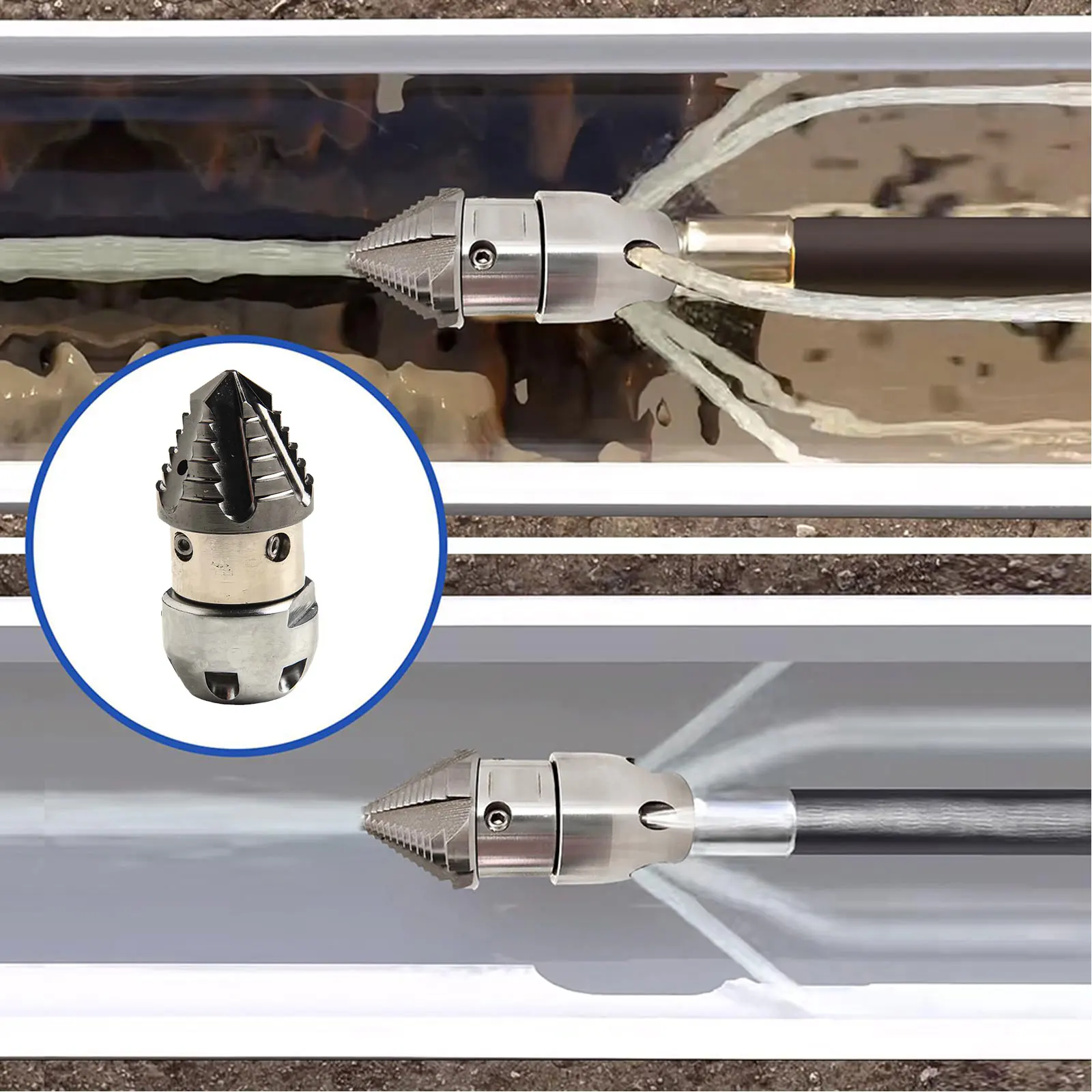 Efficient 360 Degree Rotary Nozzle for High Pressure Washer Stainless Steel Sewer Flushing and Machine Cleaning Tool