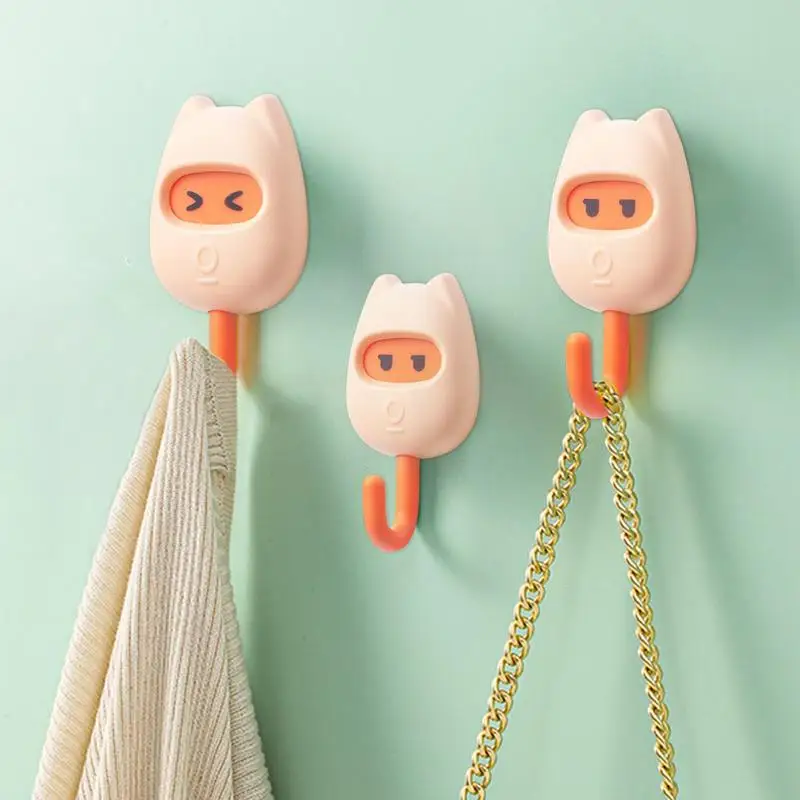 3/6PC Adhesive Hooks Creative Cartoon Hanger Utility Hooks Bedroom Door Hangers Hooks Key Umbrella Towel Cap Coat Rack Wall Hook