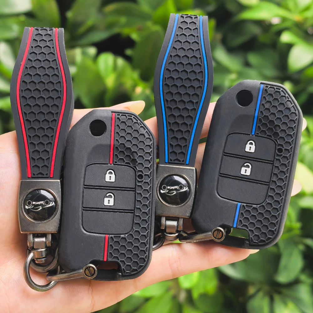 Silicone Keychain  Car Key Shell Case Fob Car Key Case For Honda Civic City Fit HR-V XR-V Folding Flip Key Bag