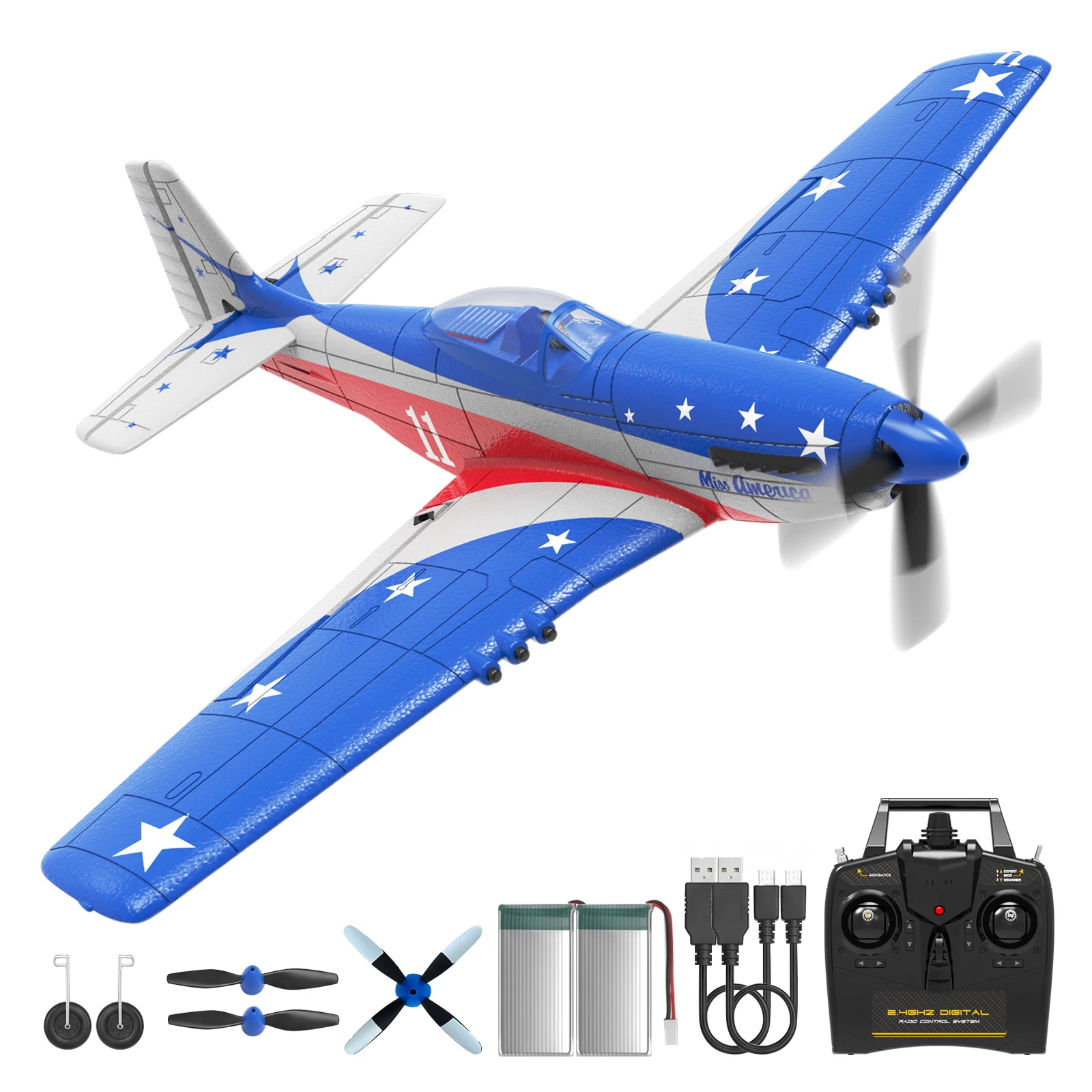 

Volantex P51D Mustang "Miss America" RC Plane, RTF 4-Channel Warbird, One-Key Aerobatics, Stable & Safe Remote Control Airplane for Outdoor Gift