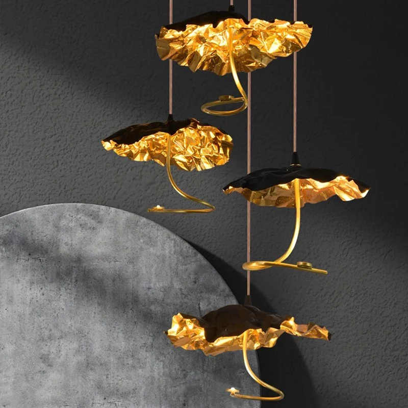 2025 Modern Loft Copper Pendant Light Lotus Chandelier Indoor Lighting LED Ceiling Lamp For Living Dining Room Home Decoration