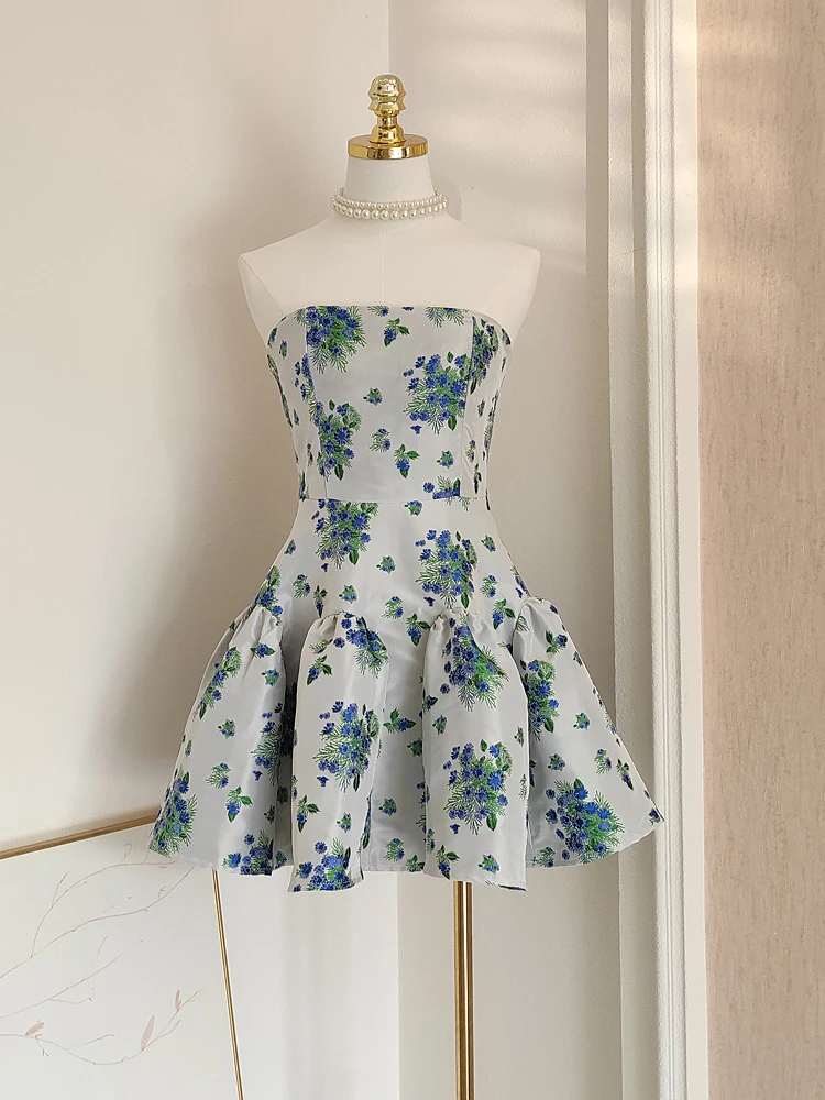 Vestido corto Vintage de alta calidad para mujer, elegante vestido de cóctel con estampado Floral y espalda descubierta para fiesta de noche y cumpleaños