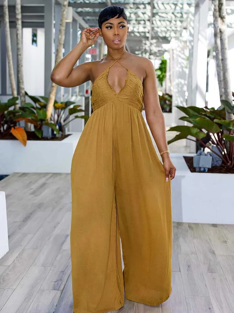 Rugloze Jumpsuit Voor Dames Zomer Solide Coloe Eendelig Jumpsuits Wijde Pijpen Broek Strandstijl Sexy Strapless Jumpsuits Curves