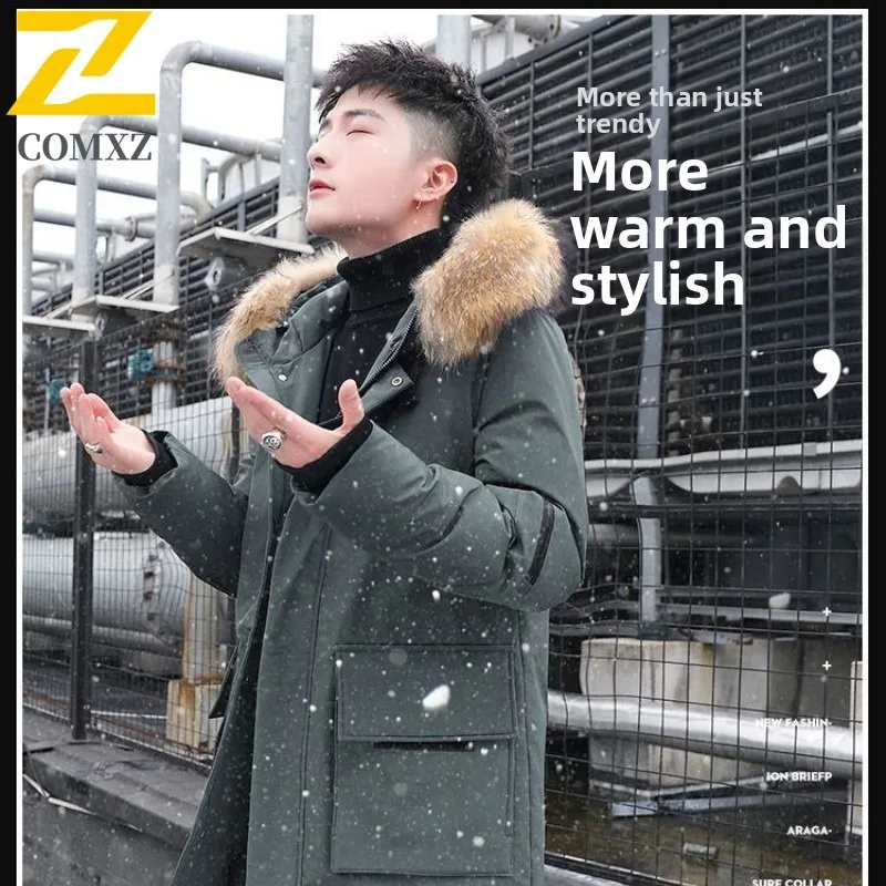 

COMXZ Men's Thickened Fleece Lined Cotton Jacket Plus Size Winter Casual Outdoor Mid-Length Warm Coat lightweight windbreaker