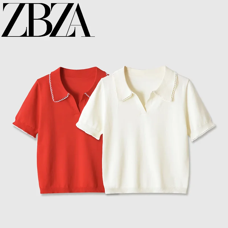 Zr Summer New Arrival Women's Knitted Lace Color Block  Fashion Versatile Style Polyester Fiber Breathable Casual Wear