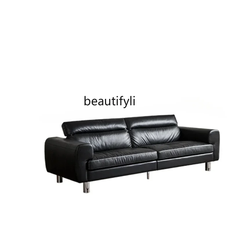 YH Italian Minimalist Genuine Cattlehide Leather Surface Straight Row Sofa   Light Luxury Multi-Person Leather Sofa